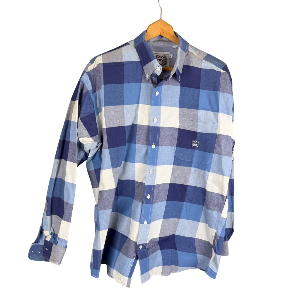 Cinch Mens Blue White Buffalo Plaid Long Sleeve Button Down Western Shirt Large